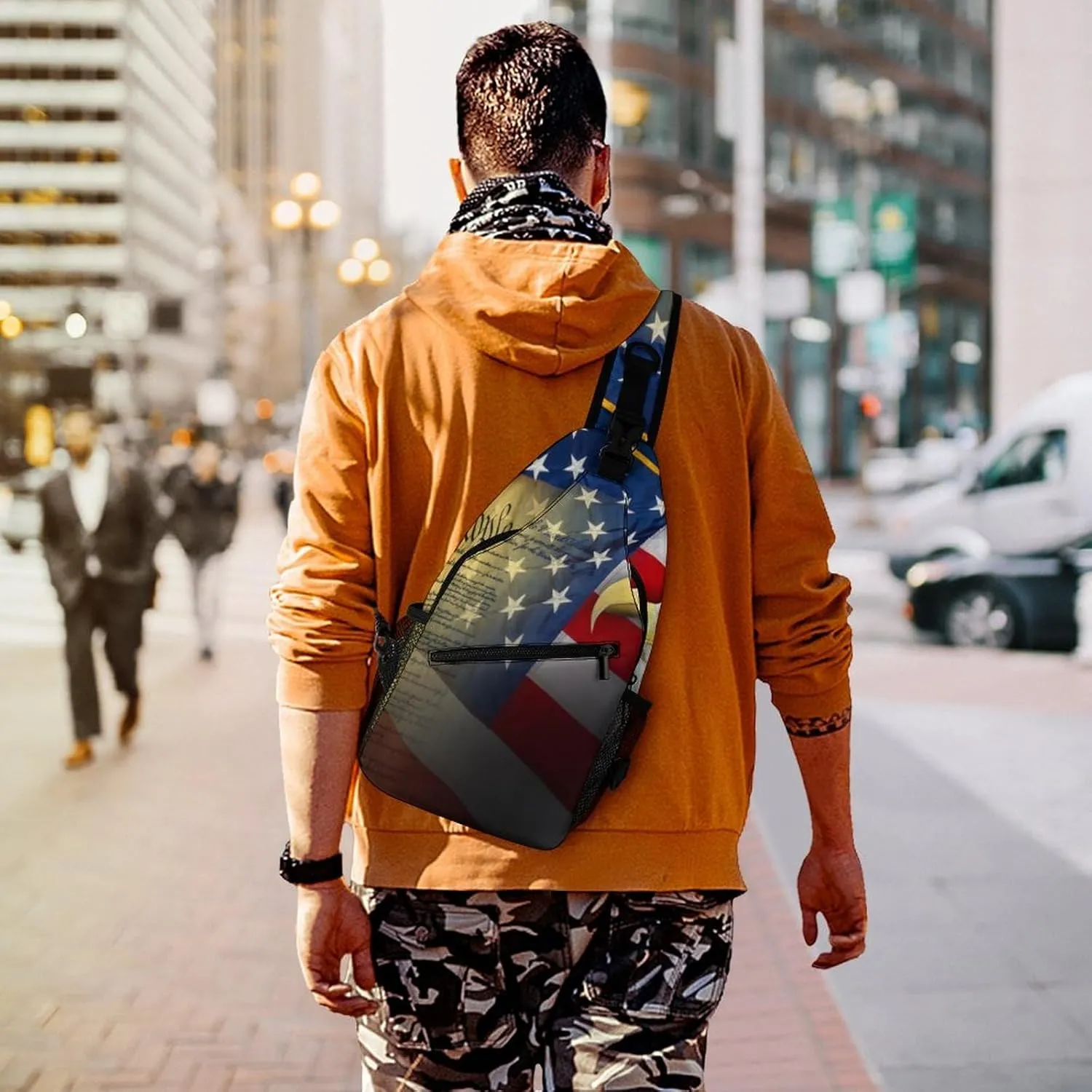 Fashion Sling Backpack, Rope Bag, for American Flag Patriotic Book Usa Bald Eagle Chest Pack Crossbody Bags, Tool Backpak, Gym Bags Sack Daypack Outdoor Backpack for Man Women Lady