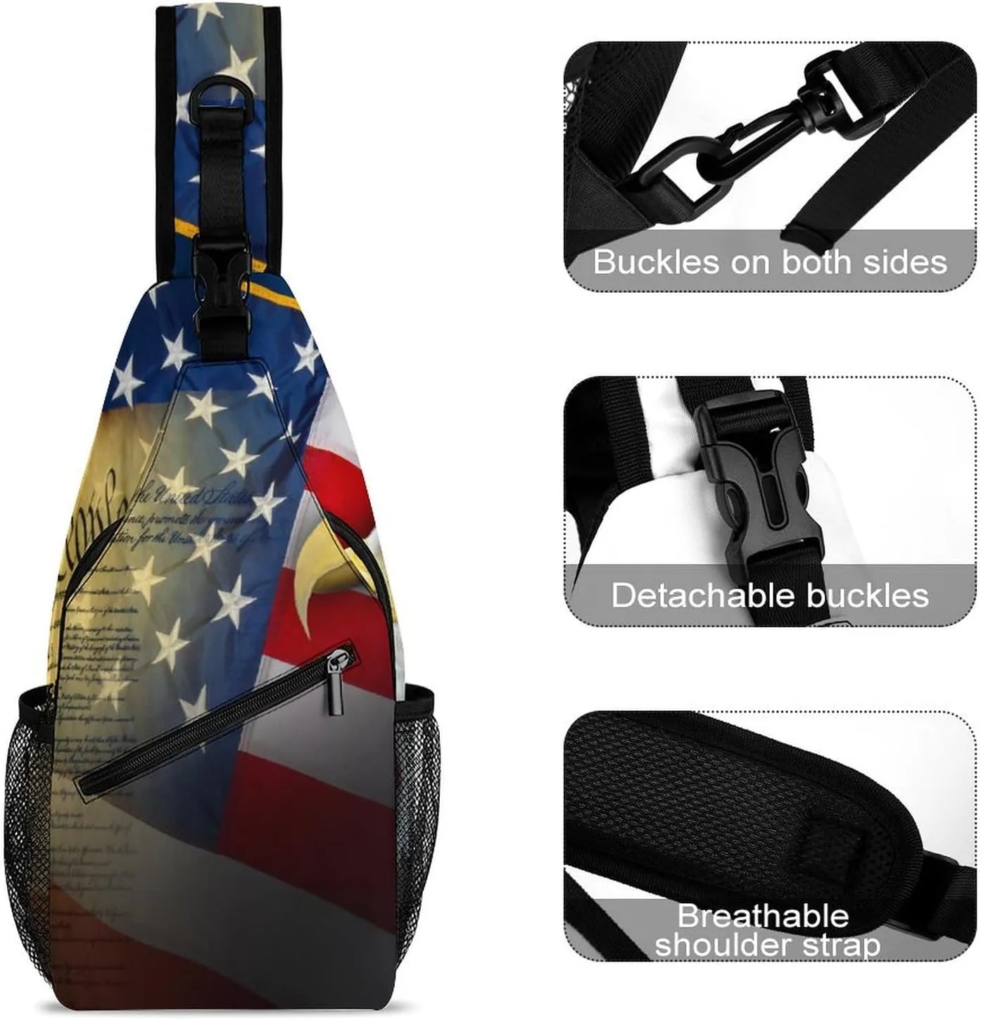 Fashion Sling Backpack, Rope Bag, for American Flag Patriotic Book Usa Bald Eagle Chest Pack Crossbody Bags, Tool Backpak, Gym Bags Sack Daypack Outdoor Backpack for Man Women Lady