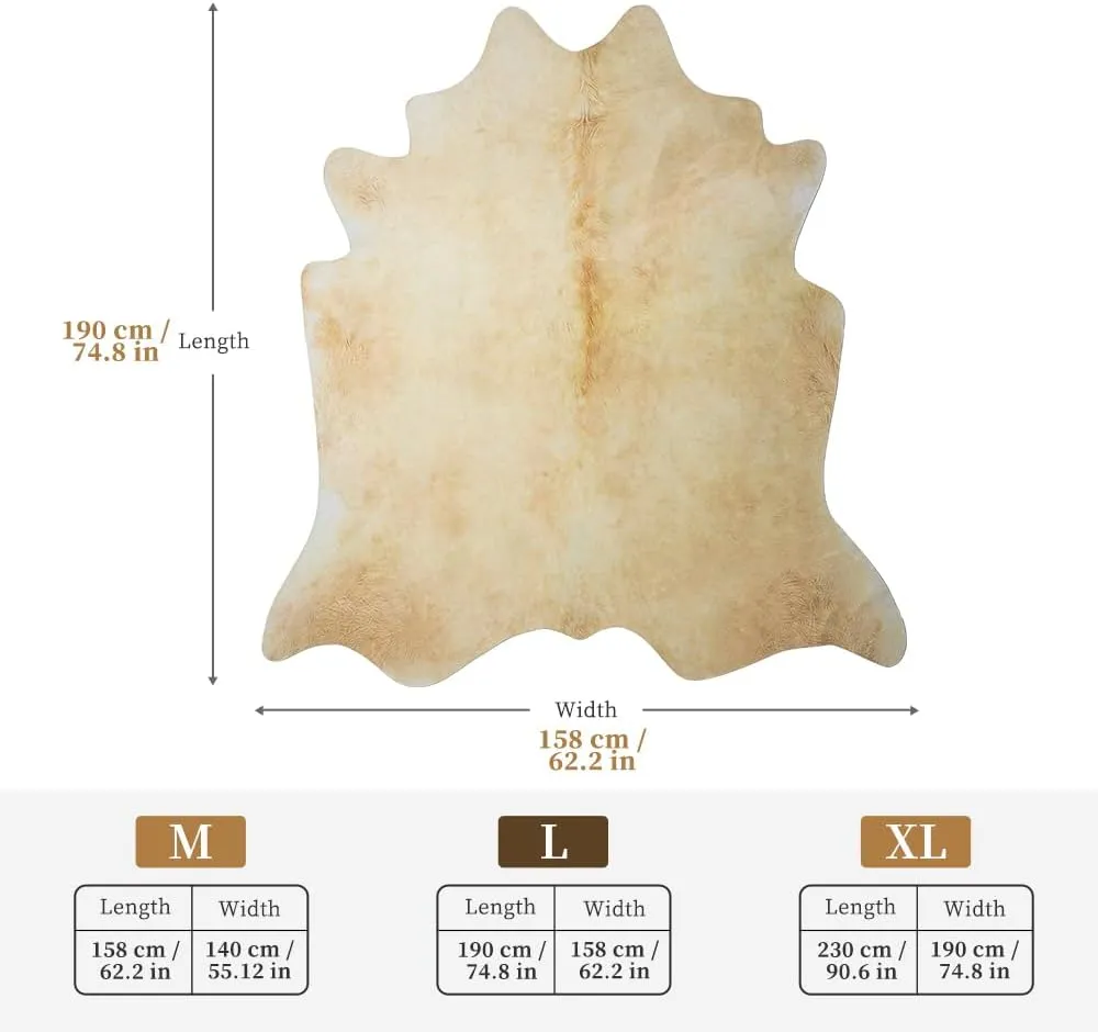 Faux Cowhide Rug, Cow Print Rug, Faux Cow Print Rugs for Living Room/Bed Room, Cow Hide Rugs Carpet for Western Decor, Western Rug, Faux Cow Skin Rug (L(62.4‘’×74.4‘’/5.2×6.2ft)), White