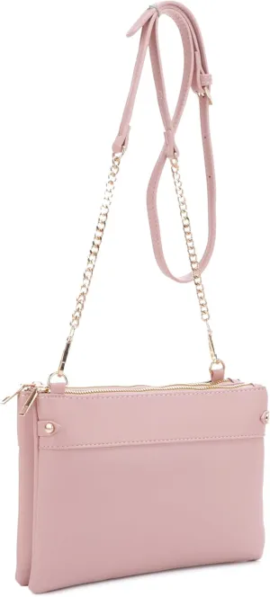 Faux Leather Crossbody Bag with Multiple Compartments, Detachable Chain Strap