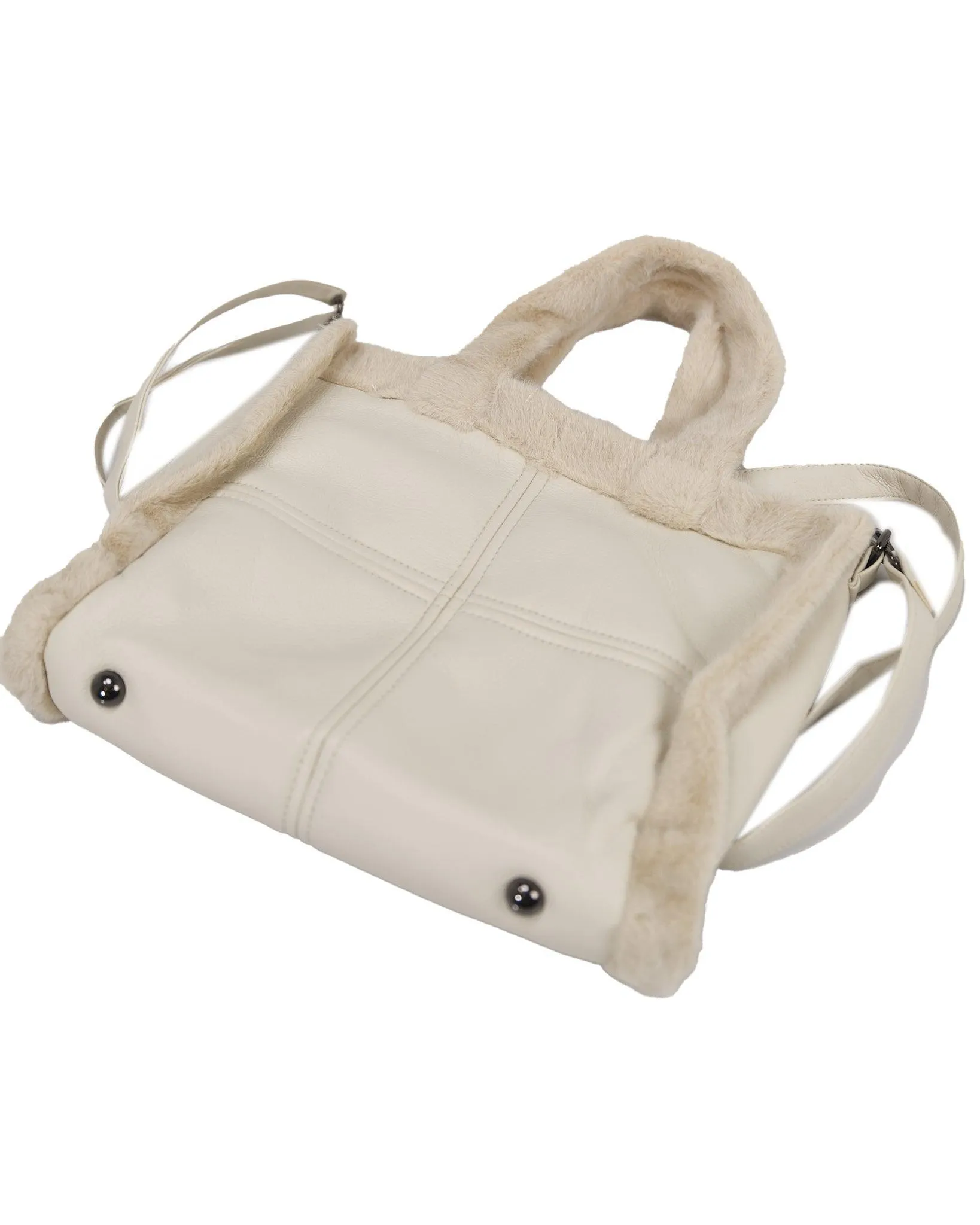 FAUX LEATHER FUR-TRIMMED HANDBAG