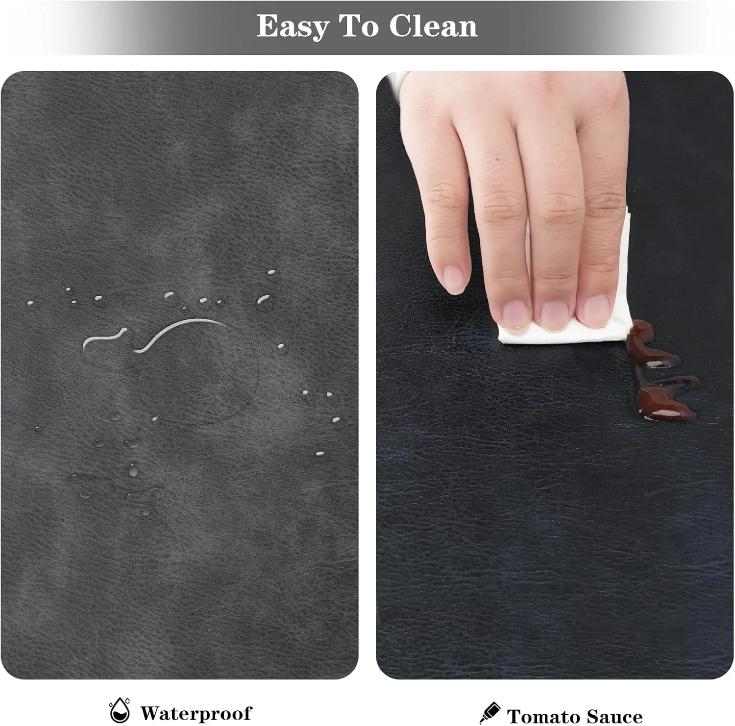 Faux Leather Placemats and Coasters, Washable Reversible Placemats Set of 4 Cowhide Pattern Place Mats Waterproof Non-Slip Kitchen Dining Table Mats Drink Coasters (Gray Dark Blue, 4)
