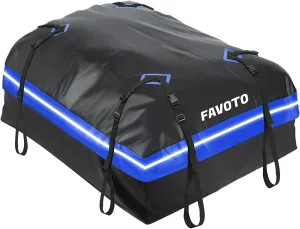 Favoto Car Rooftop Cargo Carrier - Waterproof Roof Bag for All Cars - 15 Cubic Feet Large Capacity 500D Durable PVC Material - Include Anti-Slip Mat 8 Reinforced Straps, Black & Blue