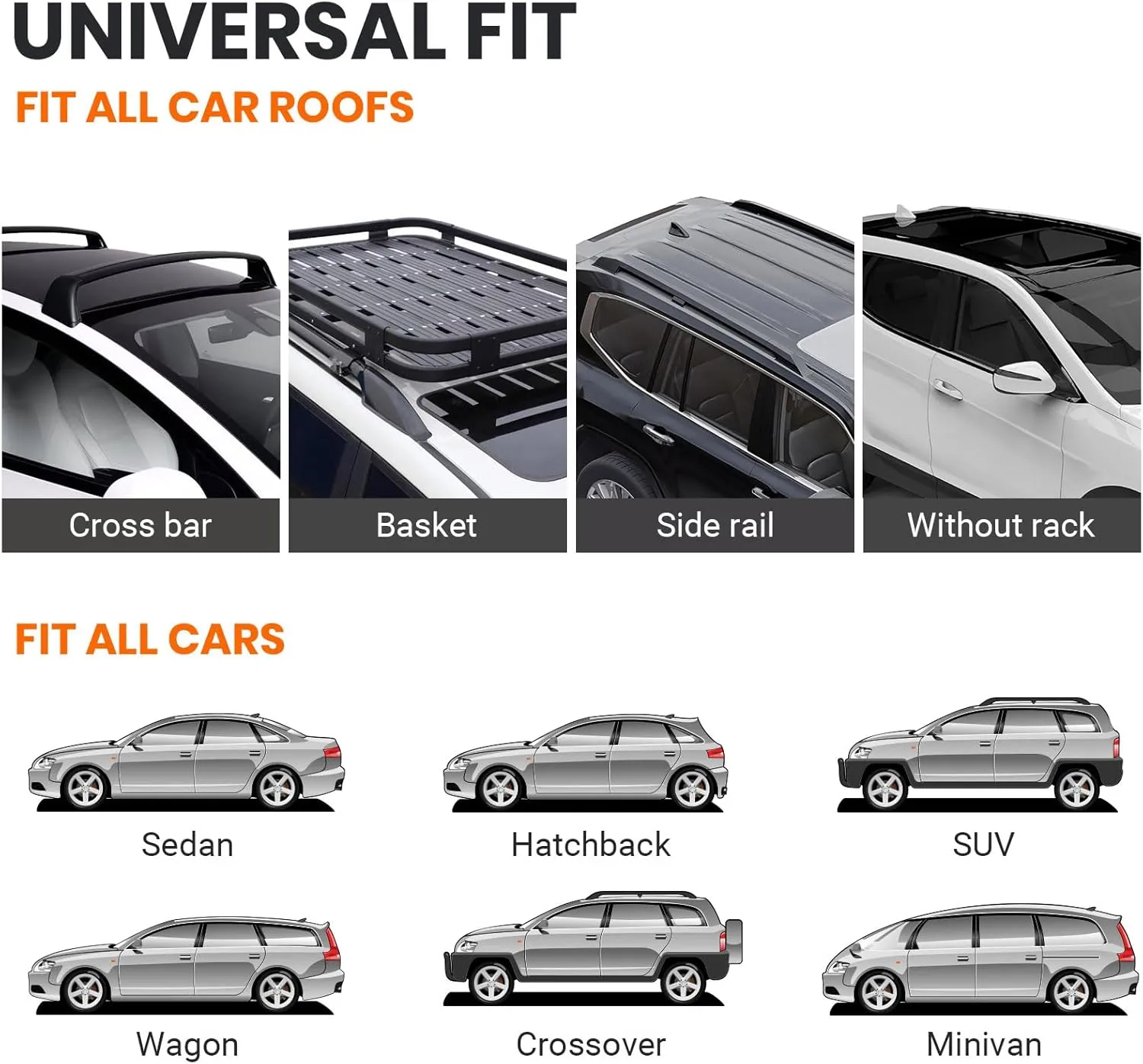 Favoto Car Rooftop Cargo Carrier - Waterproof Roof Bag for All Cars - 15 Cubic Feet Large Capacity 500D Durable PVC Material - Include Anti-Slip Mat 8 Reinforced Straps, Black & Orange