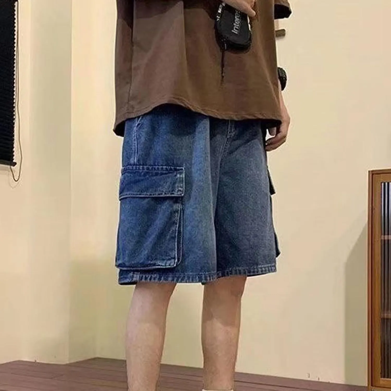 FCOOLYEET Baggy Jean Shorts Men Y2k Cargo Jorts Jeans Grunge Denim Bermuda Shorts for Women