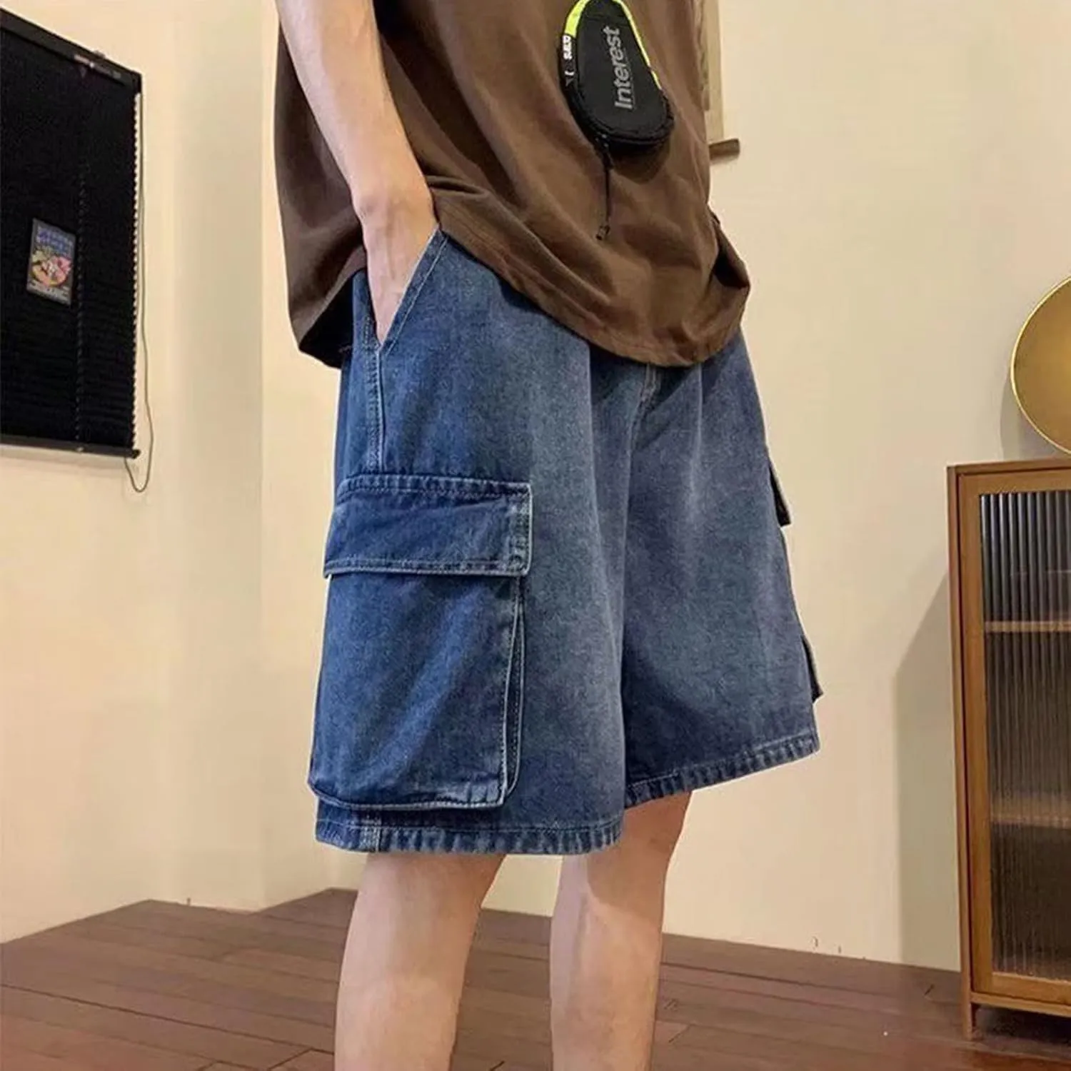 FCOOLYEET Baggy Jean Shorts Men Y2k Cargo Jorts Jeans Grunge Denim Bermuda Shorts for Women