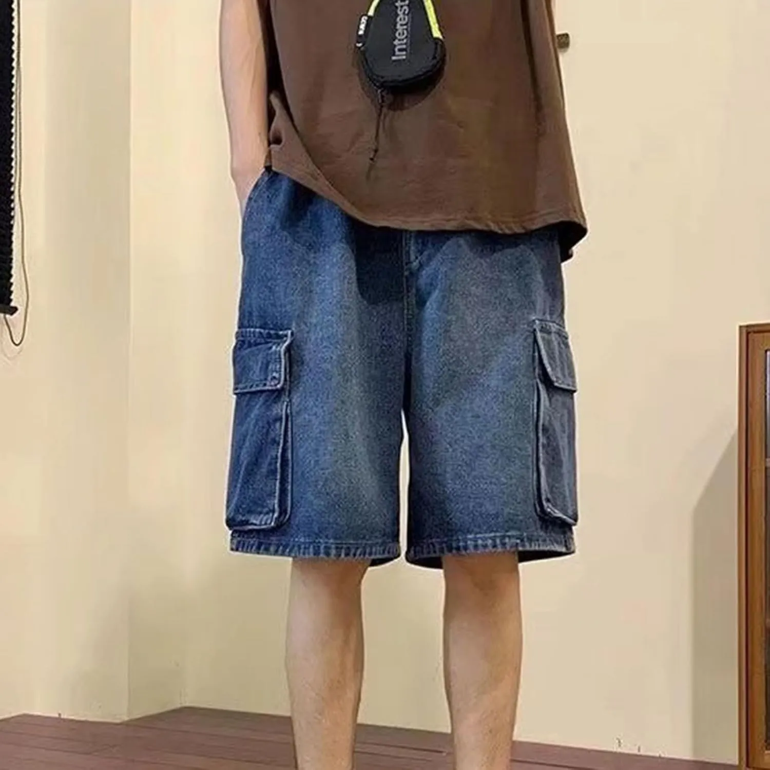 FCOOLYEET Baggy Jean Shorts Men Y2k Cargo Jorts Jeans Grunge Denim Bermuda Shorts for Women