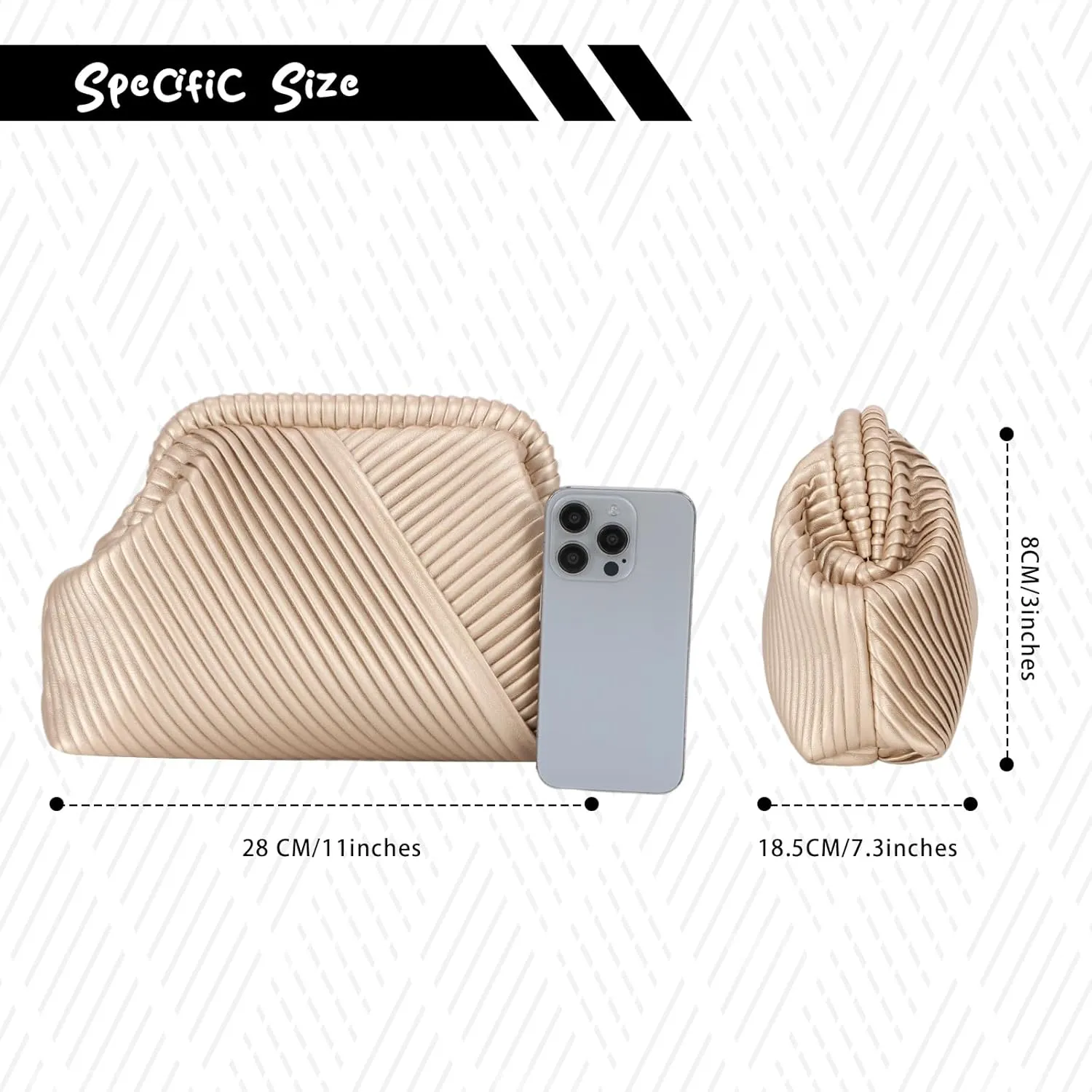 Fecialy Ruched Clutch Purse for Women Formal PU Leather Evening Bag Soft Pleated Handbags with Chain Crossbody Bag