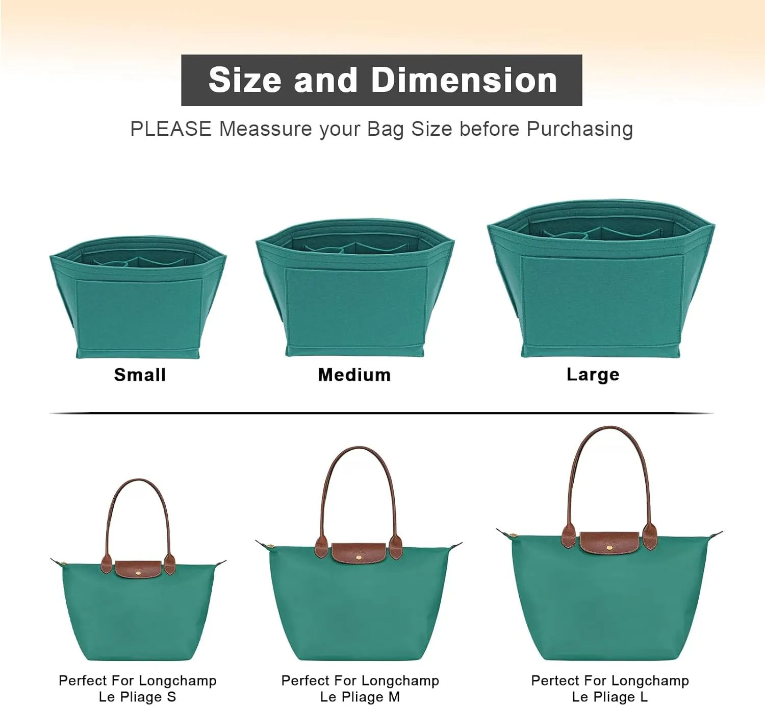 Felt Purse Organizer Insert for Longchamp Le Pliage L Handbag Insert (Large，Army Blue)