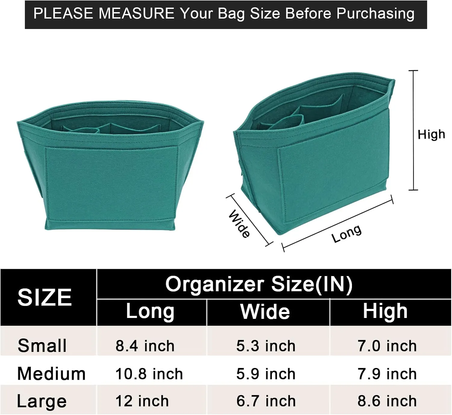 Felt Purse Organizer Insert for Longchamp Le Pliage L Handbag Insert (Large，Army Blue)