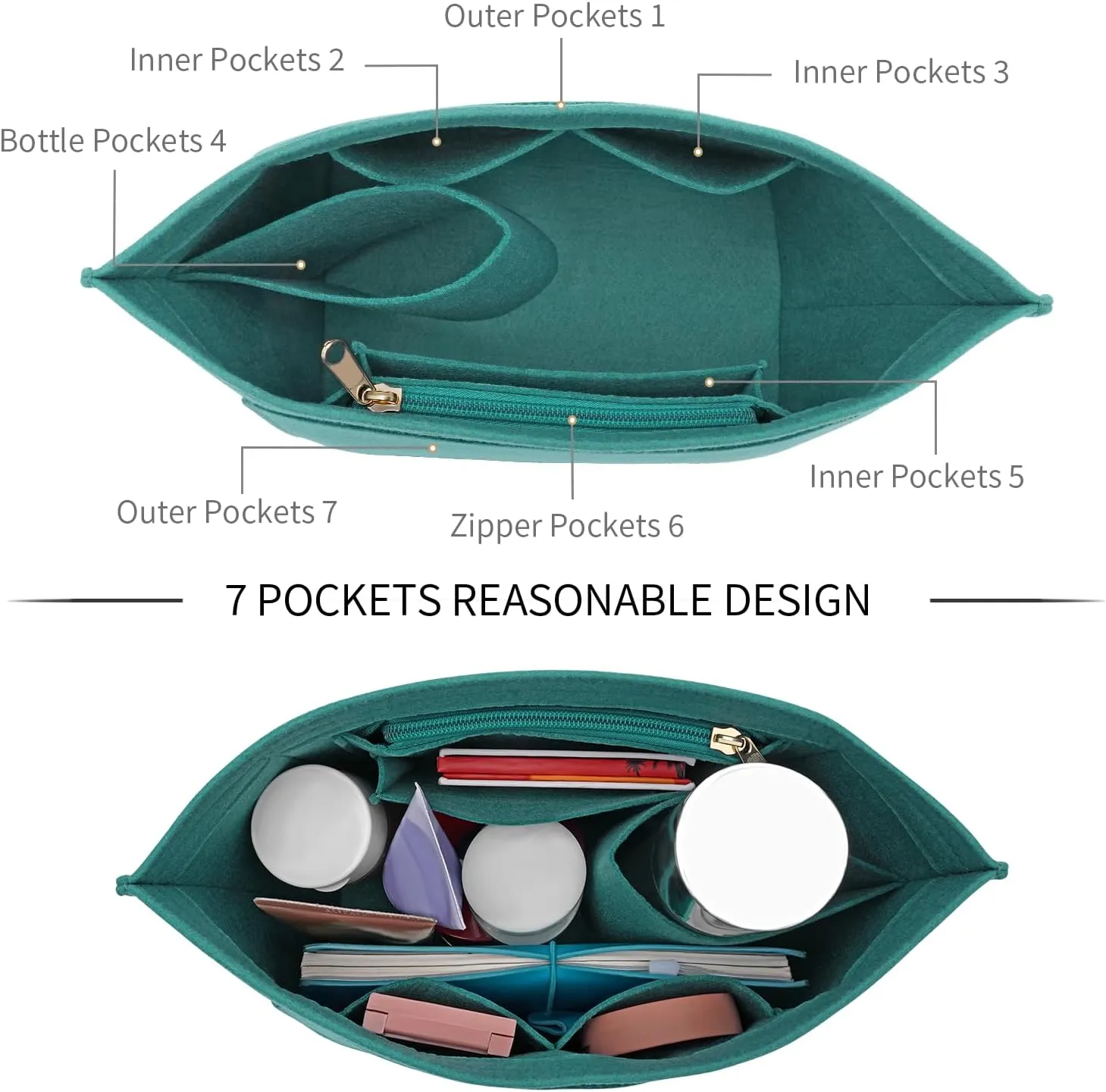 Felt Purse Organizer Insert for Longchamp Le Pliage L Handbag Insert (Large，Army Blue)