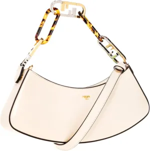 FENDI O'Lock Swing Ivory Calfskin Leather Shoulder Bag