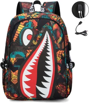 FENGJINRUHUA Shark Business USB Laptop Work Daypack Hiking Travel Shoulder Bags Camping Rucksack