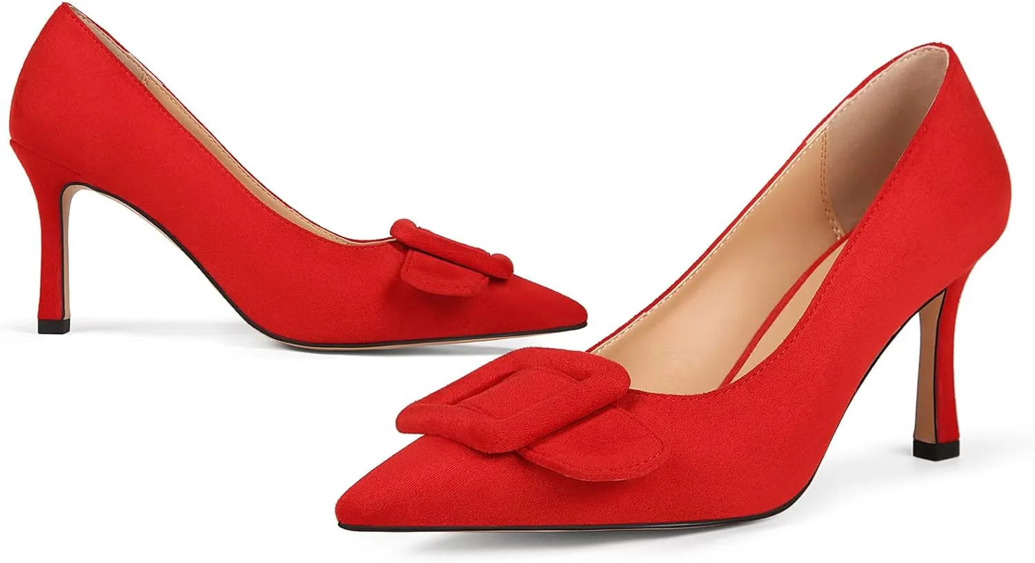 Fericzot Women's Stiletto High Heel Pumps Wedding Party Closed Classic Dress Heeded Shoes with Square Buckle