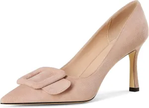 Fericzot Women's Stiletto High Heel Pumps Wedding Party Closed Classic Dress Heeded Shoes with Square Buckle