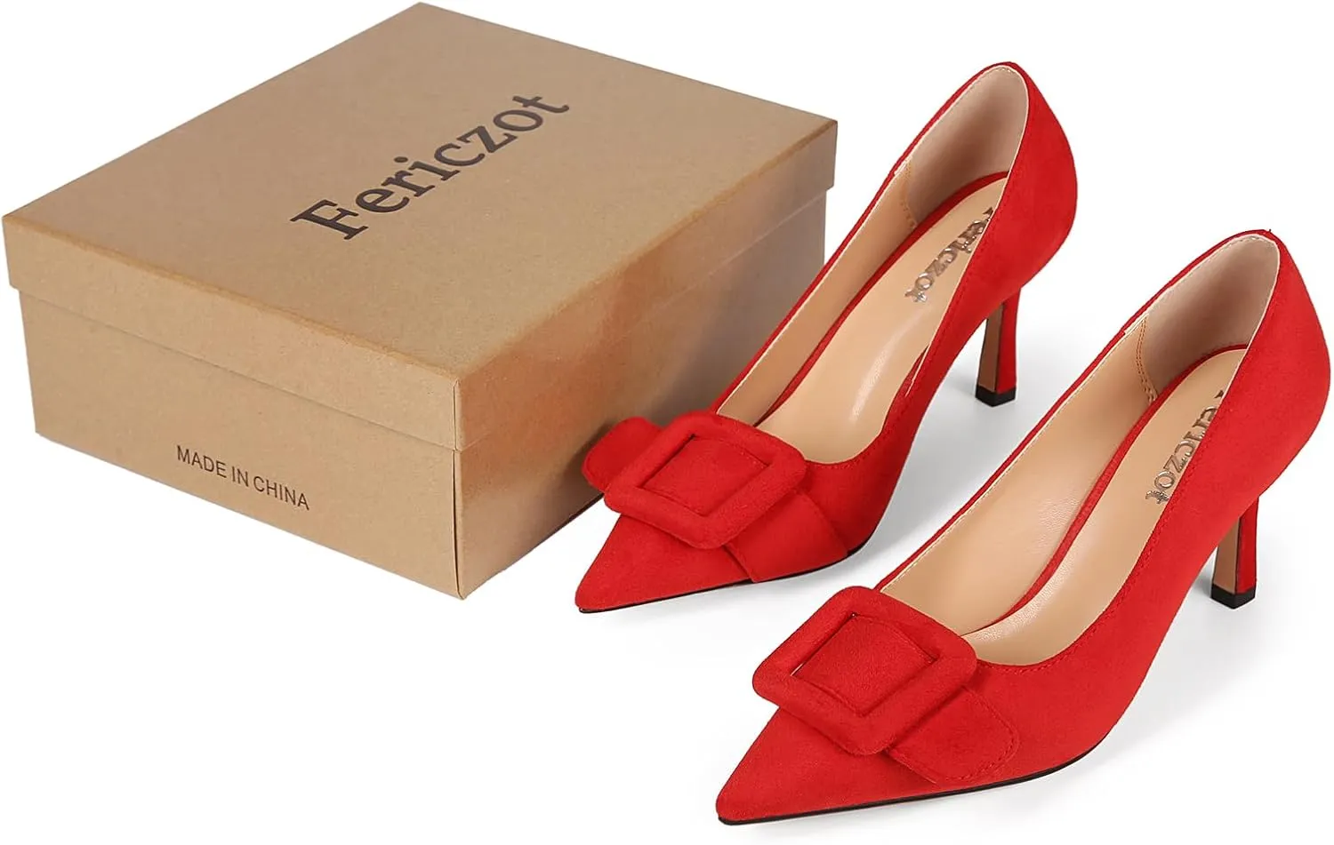 Fericzot Women's Stiletto High Heel Pumps Wedding Party Closed Classic Dress Heeded Shoes with Square Buckle