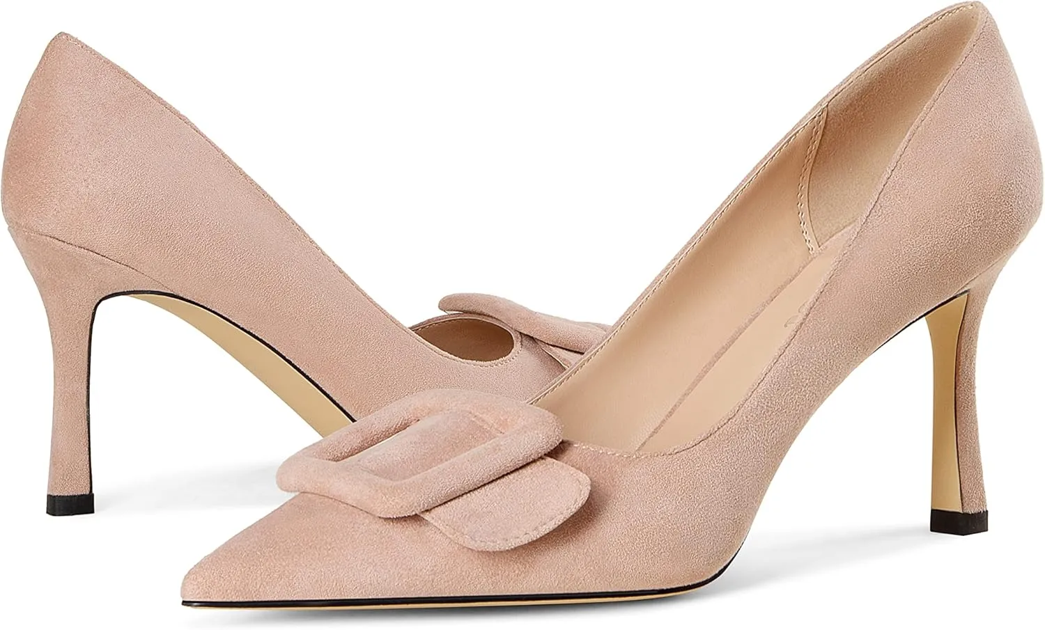 Fericzot Women's Stiletto High Heel Pumps Wedding Party Closed Classic Dress Heeded Shoes with Square Buckle