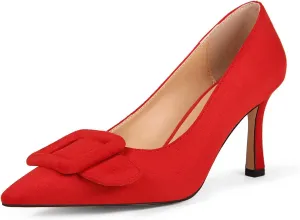 Fericzot Women's Stiletto High Heel Pumps Wedding Party Closed Classic Dress Heeded Shoes with Square Buckle