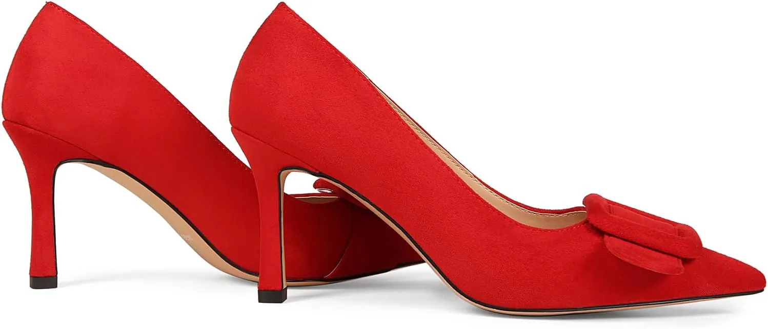 Fericzot Women's Stiletto High Heel Pumps Wedding Party Closed Classic Dress Heeded Shoes with Square Buckle