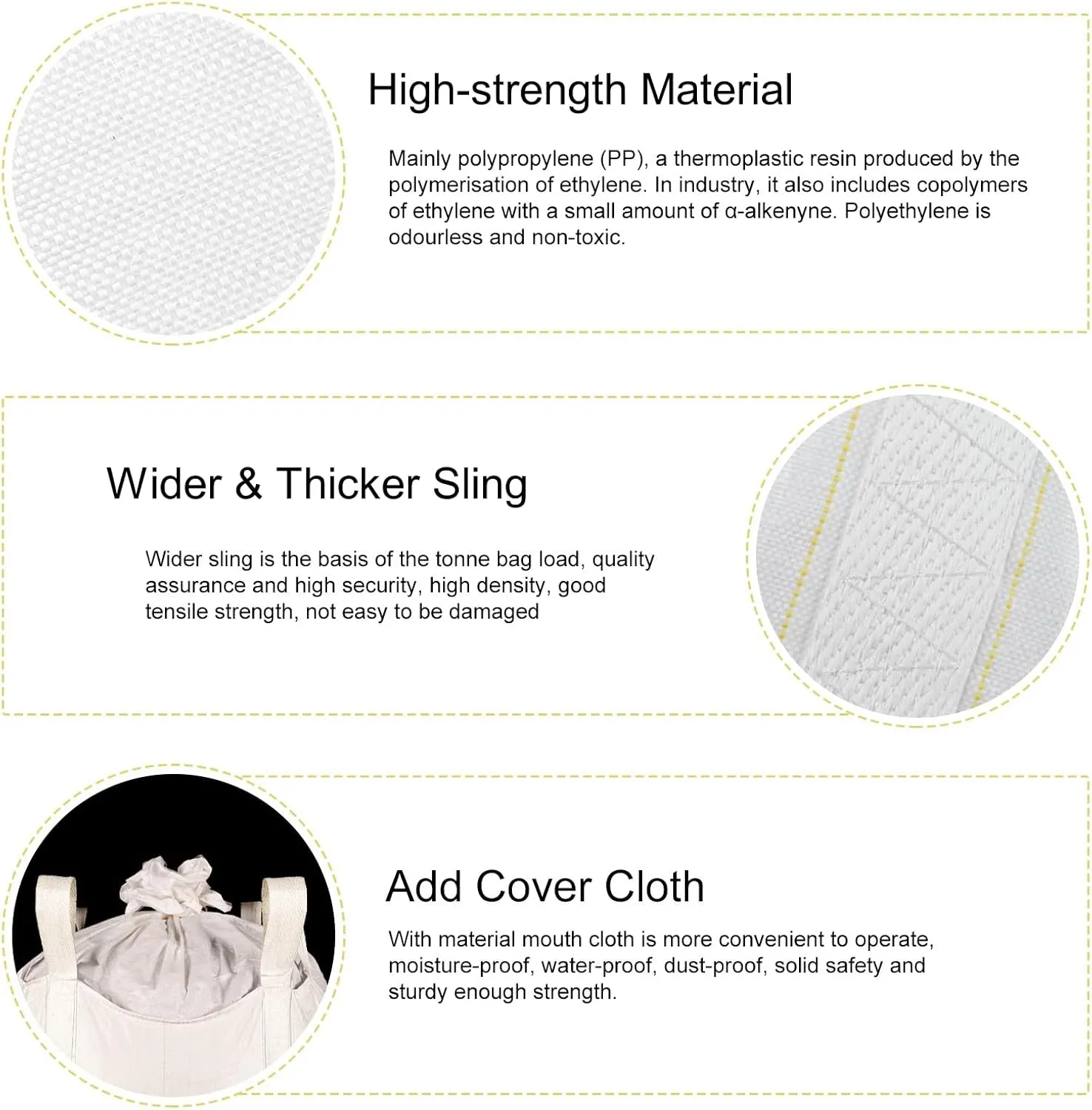 FIBC Bulk Bag, Ton Bag, 35"L x 35"W x 43"H, 2200lbs SWL, Duffle Top Flat Bottom Heavy Duty Bulk Bag for Industry Agriculture (1)