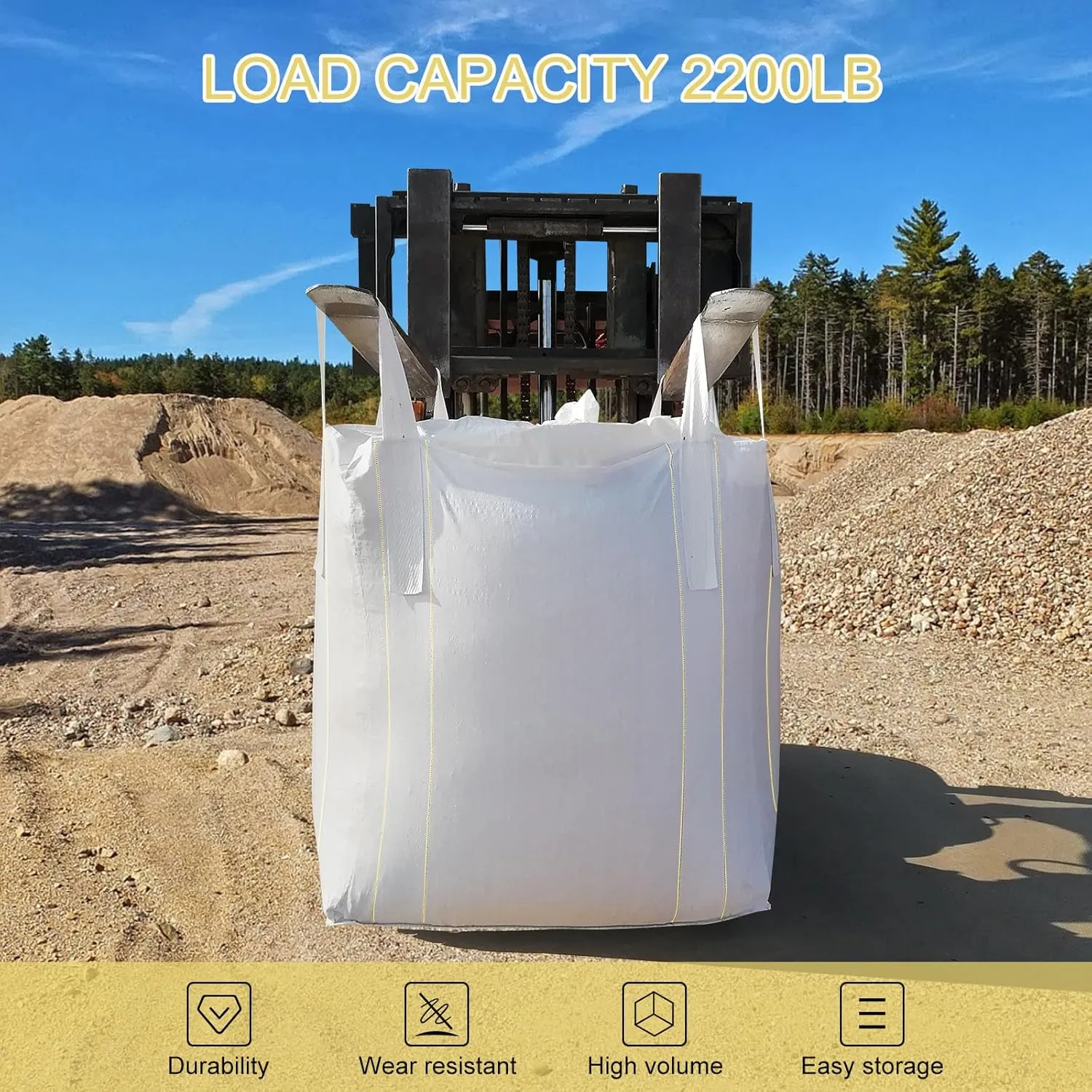 FIBC Bulk Bag, Ton Bag, 35"L x 35"W x 43"H, 2200lbs SWL, Duffle Top Flat Bottom Heavy Duty Bulk Bag for Industry Agriculture (1)