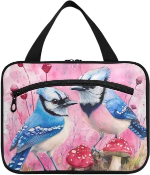 Fierce Blue Jay Birds Hot Pink hanging kit for travel with hook, designer cute cosmetic bag for adults travel bolso de para mujer L