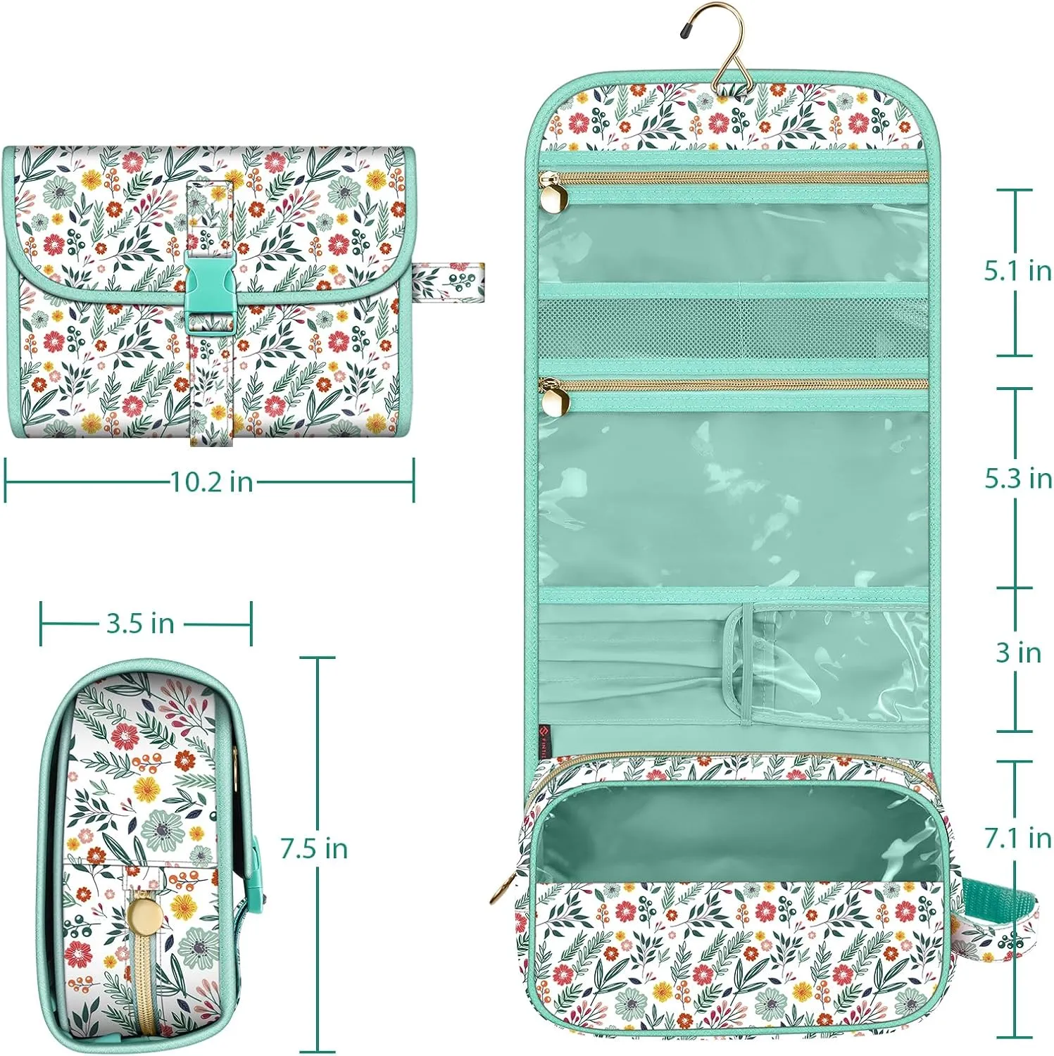 Fintie Portable Toiletry Cosmetic Travel Bag, Large Water Resistant Hanging Makeup Organizer Storage Pouch Case for Women Girls, Spring
