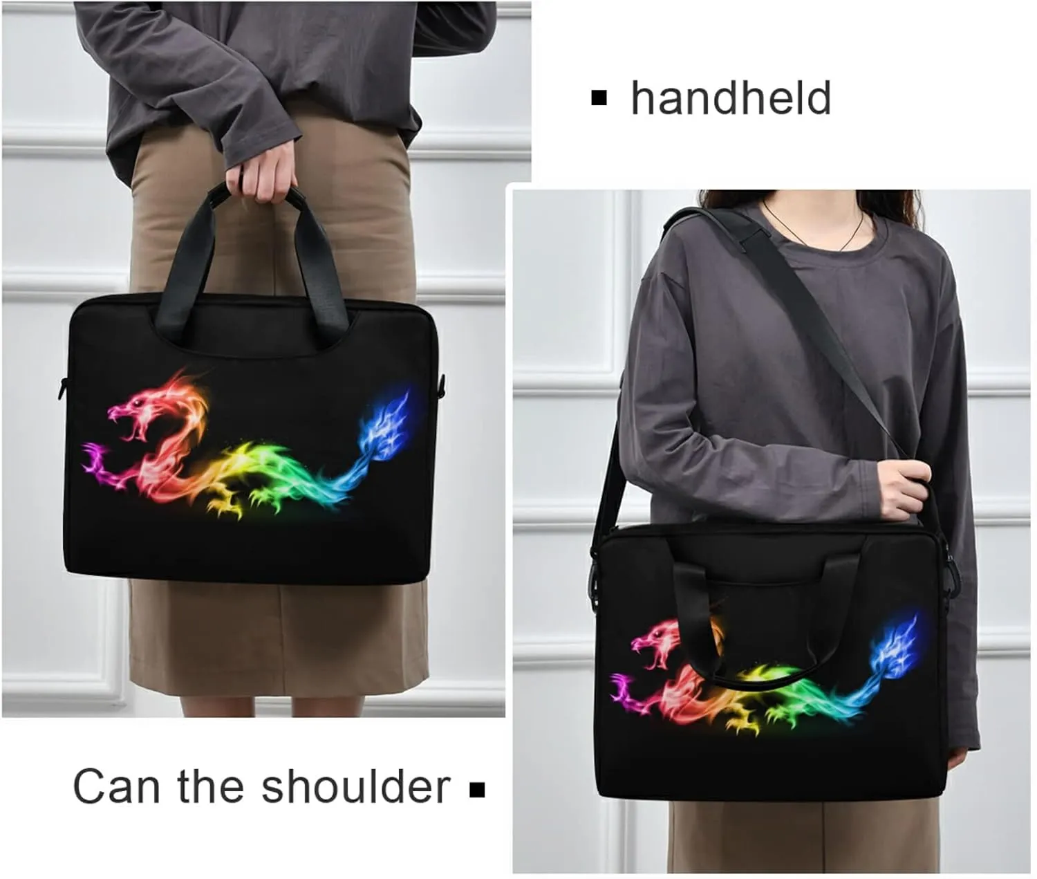 Fire Rainbow Dragon Laptop Bag Case 13 14 15.6 inch Laptop Messenger Bag Crossbody Briefcase for Men Women with Shoulder Strap Handle