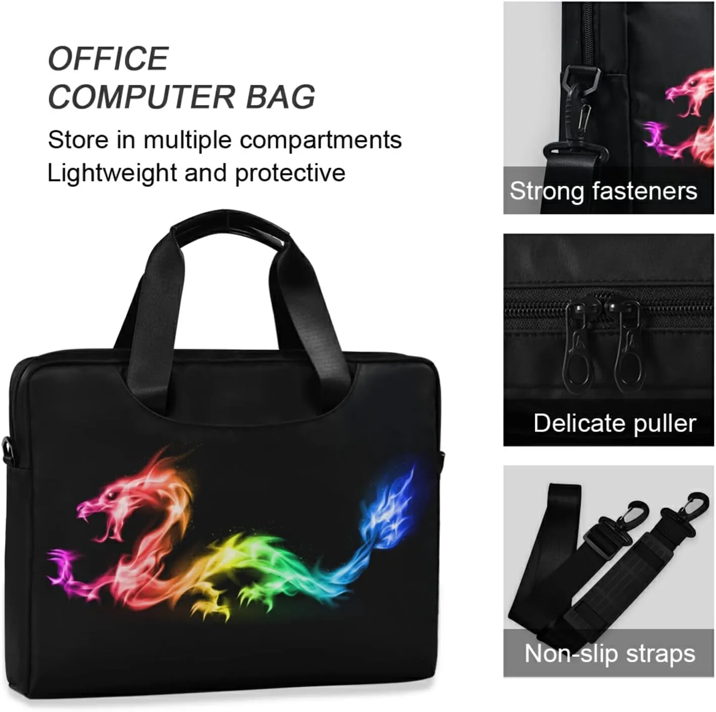 Fire Rainbow Dragon Laptop Bag Case 13 14 15.6 inch Laptop Messenger Bag Crossbody Briefcase for Men Women with Shoulder Strap Handle