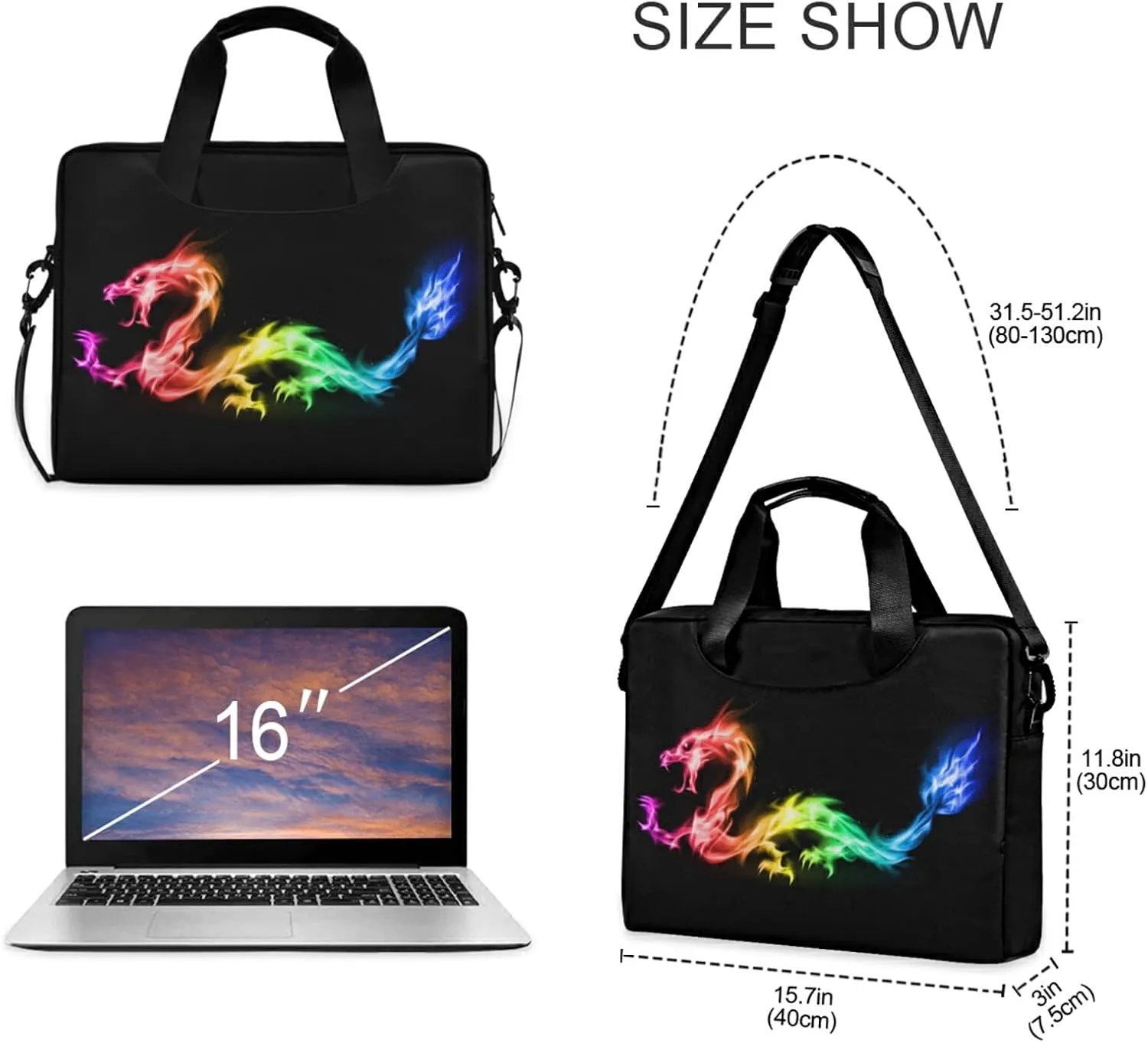 Fire Rainbow Dragon Laptop Bag Case 13 14 15.6 inch Laptop Messenger Bag Crossbody Briefcase for Men Women with Shoulder Strap Handle