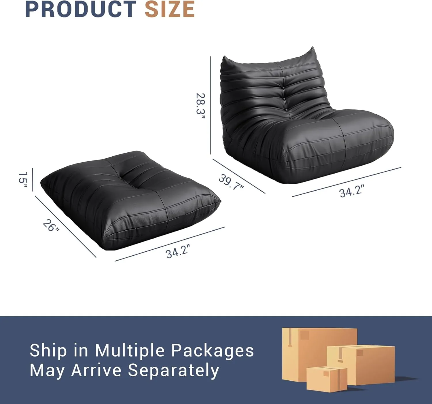 Fireside Chair Lazy Floor Sofa Set, Cozy Memory Foam Bean Bag Chairs, Faux Leather Giant Bean Bag Chair Sofa, Armless Foam Sofa Lounger Tatami Recliner Sofa for Living Room Bedroom Dorm Office
