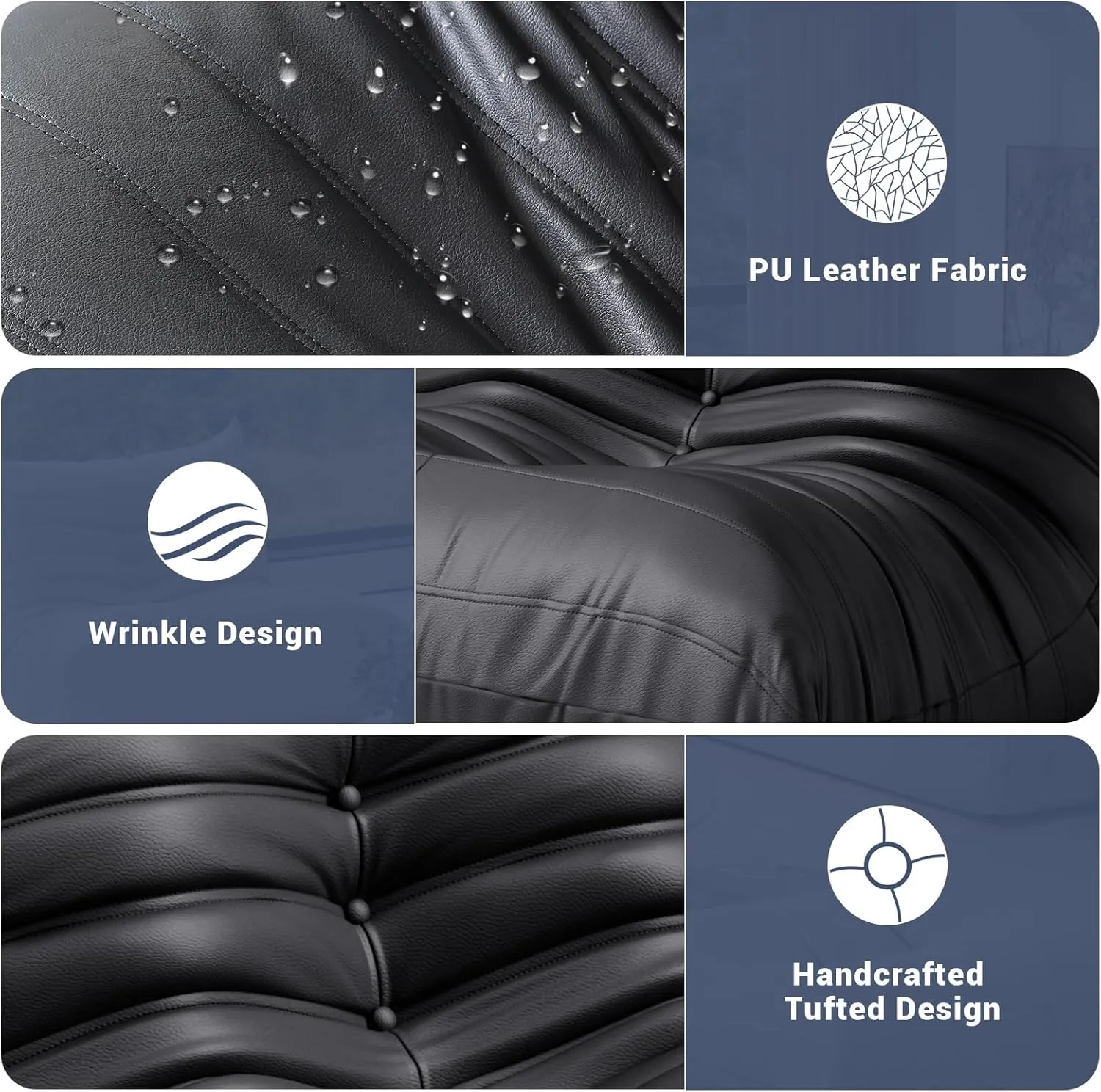 Fireside Chair Lazy Floor Sofa Set, Cozy Memory Foam Bean Bag Chairs, Faux Leather Giant Bean Bag Chair Sofa, Armless Foam Sofa Lounger Tatami Recliner Sofa for Living Room Bedroom Dorm Office