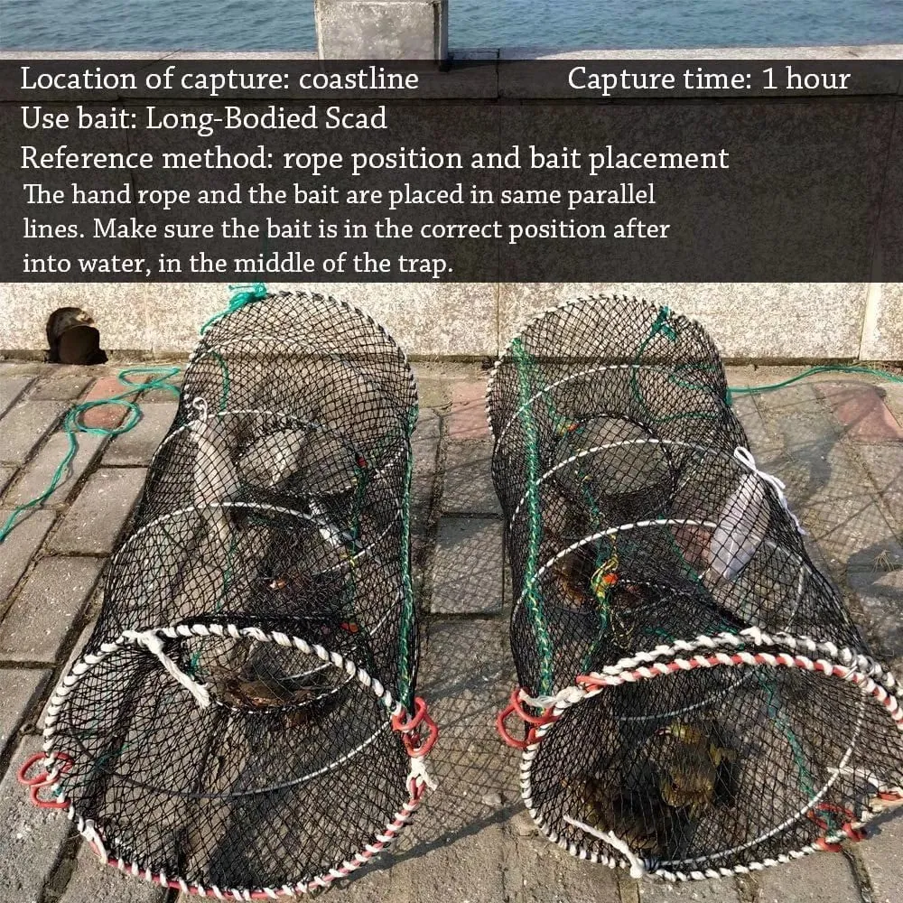 Fishing Crab Trap 2Pcs Portable Crawfish Bait Cage Foldable Shrimp Cast Net 23.6 X 11.8In