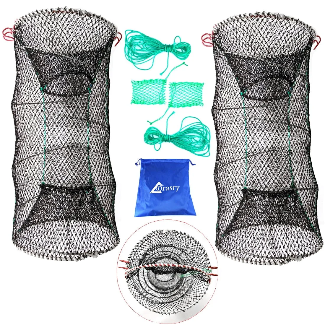 Fishing Crab Trap 2Pcs Portable Crawfish Bait Cage Foldable Shrimp Cast Net 23.6 X 11.8In