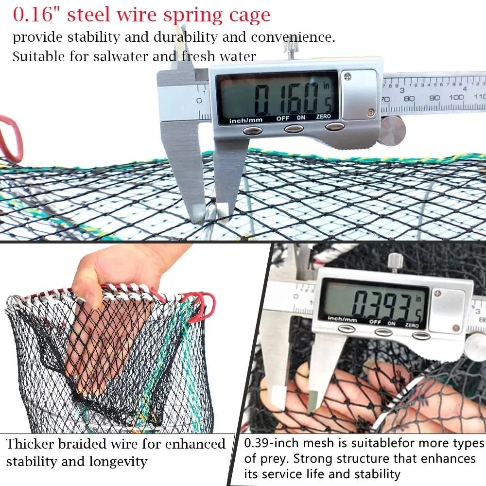 Fishing Crab Trap 2Pcs Portable Crawfish Bait Cage Foldable Shrimp Cast Net 23.6 X 11.8In