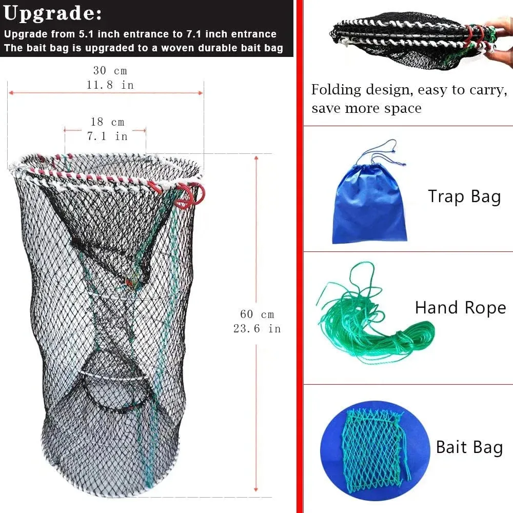 Fishing Crab Trap 2Pcs Portable Crawfish Bait Cage Foldable Shrimp Cast Net 23.6 X 11.8In