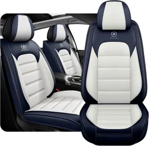 Fit for 98% of Ford Car Seat Covers, Full Surround Faux Leather Anti-Slip Waterproof Auto Seat Cover(Blue&White,Front Set)