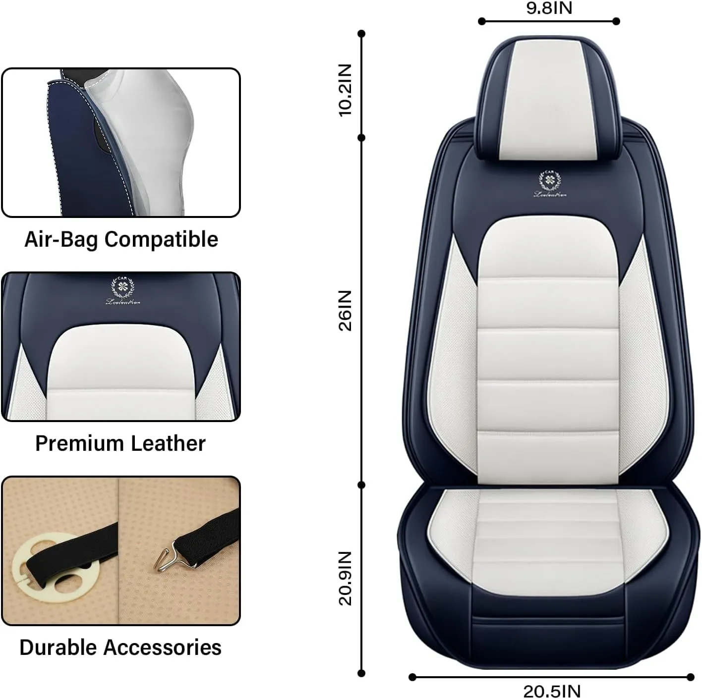 Fit for 98% of Ford Car Seat Covers, Full Surround Faux Leather Anti-Slip Waterproof Auto Seat Cover(Blue&White,Front Set)