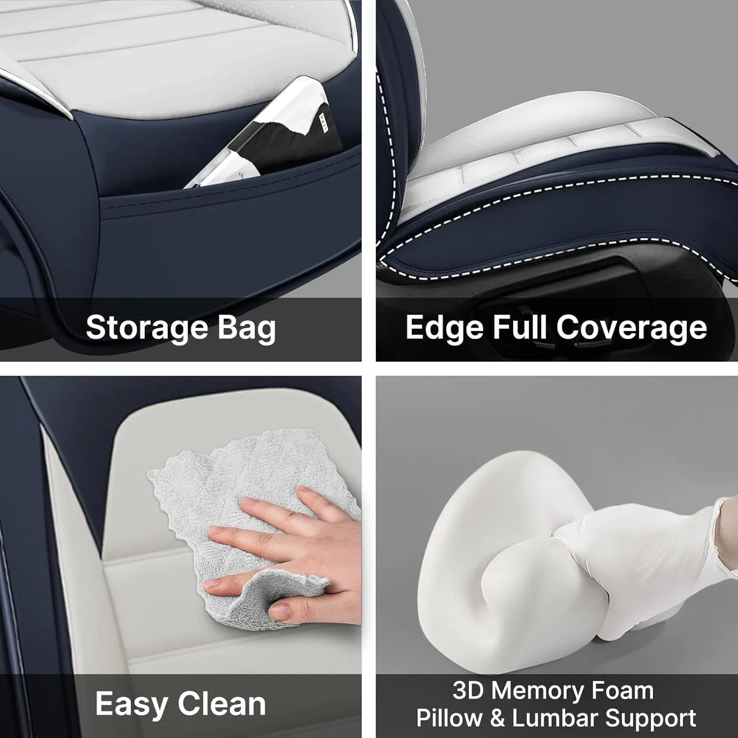 Fit for 98% of Ford Car Seat Covers, Full Surround Faux Leather Anti-Slip Waterproof Auto Seat Cover(Blue&White,Front Set)