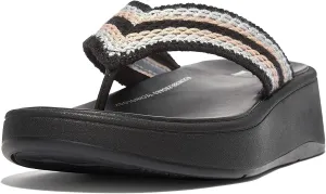 FitFlop F-Mode Crochet Flatform Toe Post Sandals Black 7 M (B)
