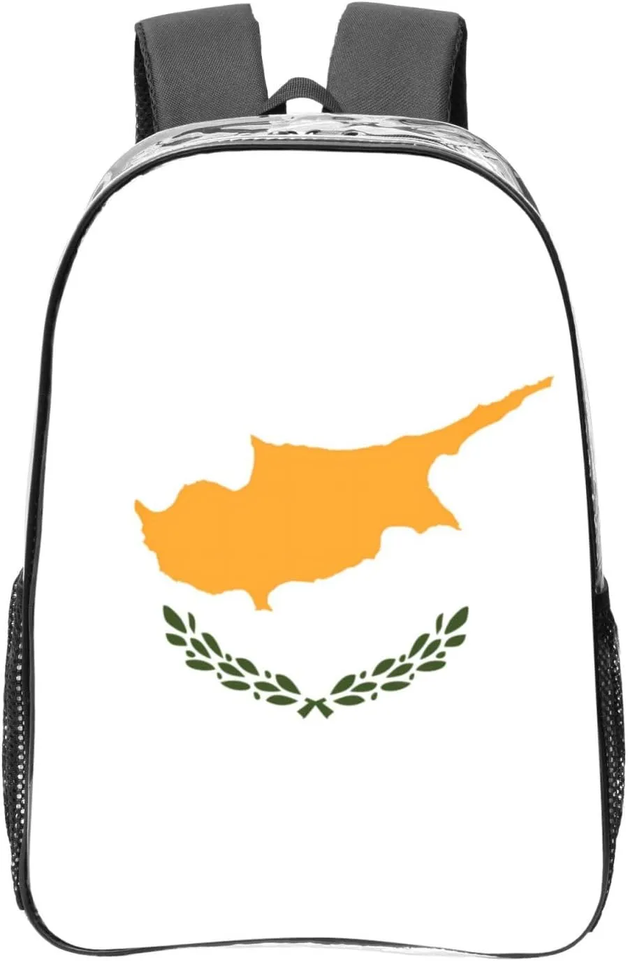 Flag Of Cyprus Transparent Backpack-16-Inch Pvc Clear Backpack With Side Pockets,Black
