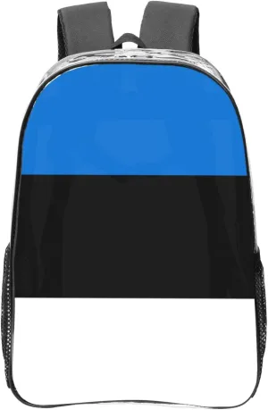 Flag Of Estonia Transparent Backpack-16-Inch Pvc Clear Backpack With Side Pockets,Black