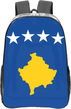 Flag Of Kosovo Transparent Backpack-16-Inch Pvc Clear Backpack With Side Pockets,Black