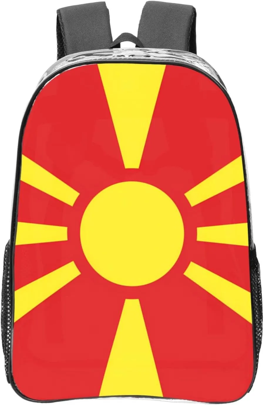 Flag Of Northern Macedonia Transparent Backpack-16-Inch Pvc Clear Backpack With Side Pockets,Black