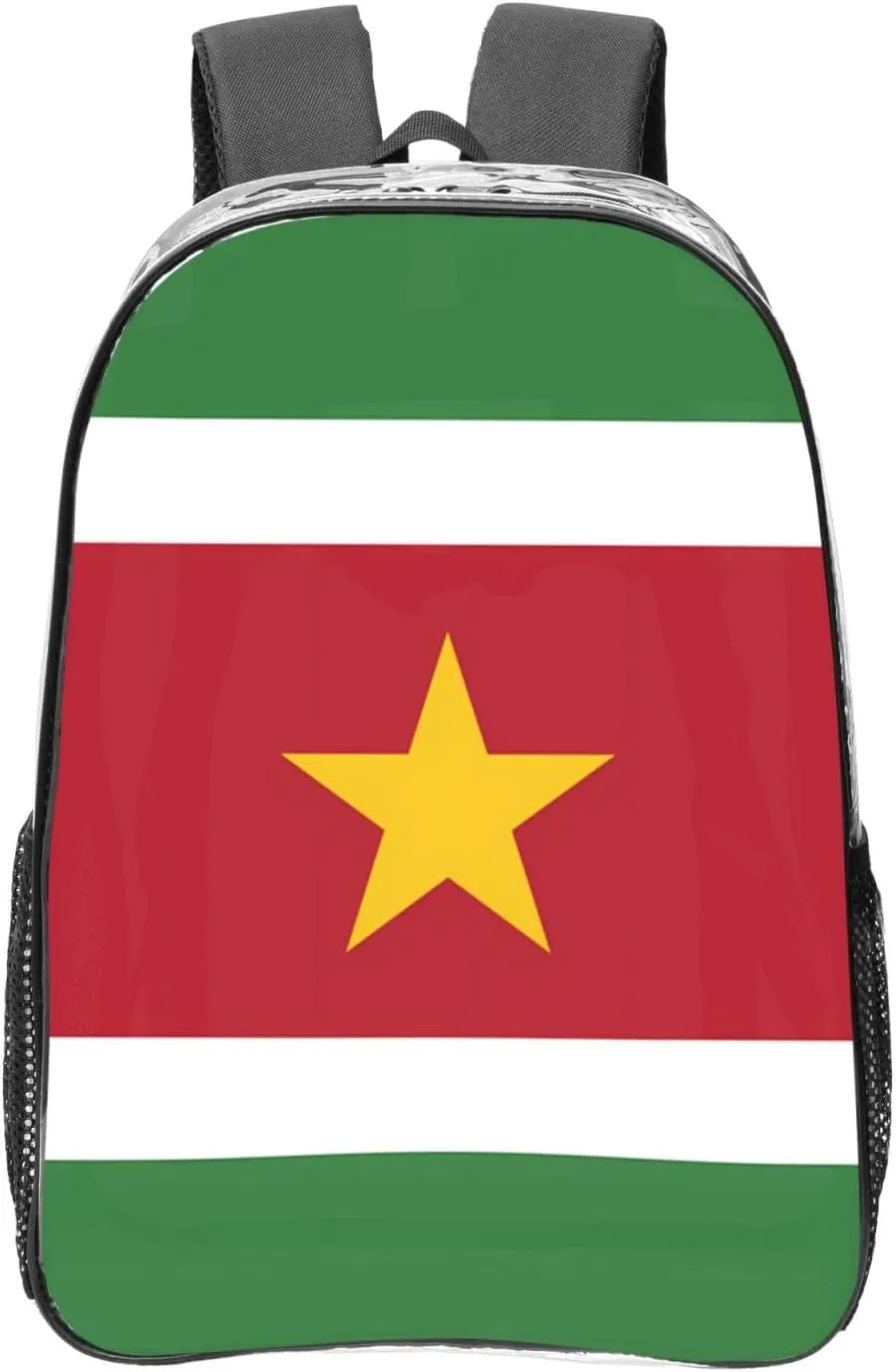 Flag Of Suriname Transparent Backpack-16-Inch Pvc Clear Backpack With Side Pockets,Black