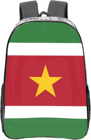 Flag Of Suriname Transparent Backpack-16-Inch Pvc Clear Backpack With Side Pockets,Black