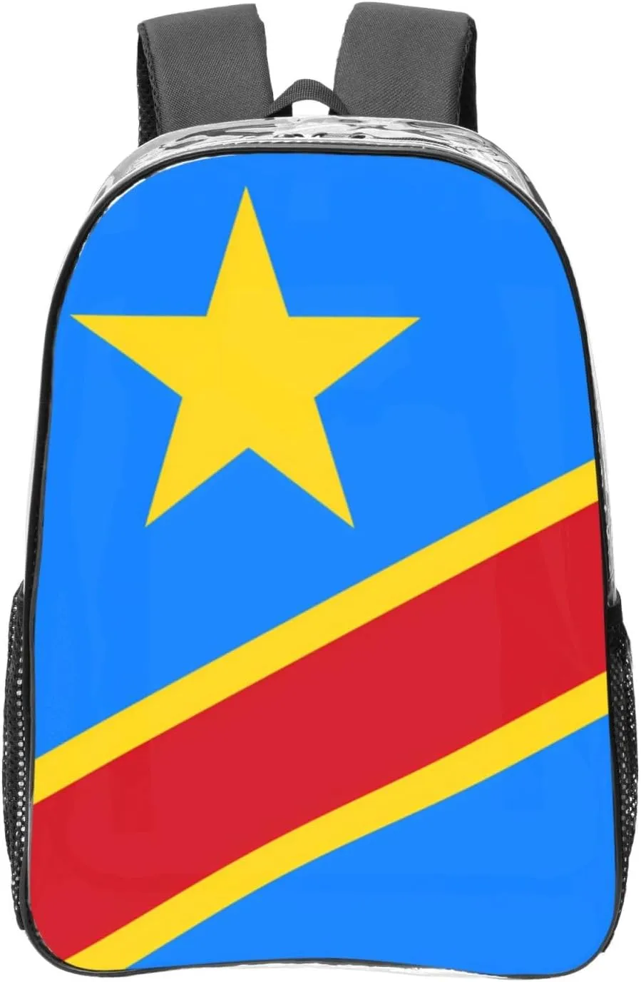 Flag Of The Congo Transparent Backpack-16-Inch Pvc Clear Backpack With Side Pockets,Black