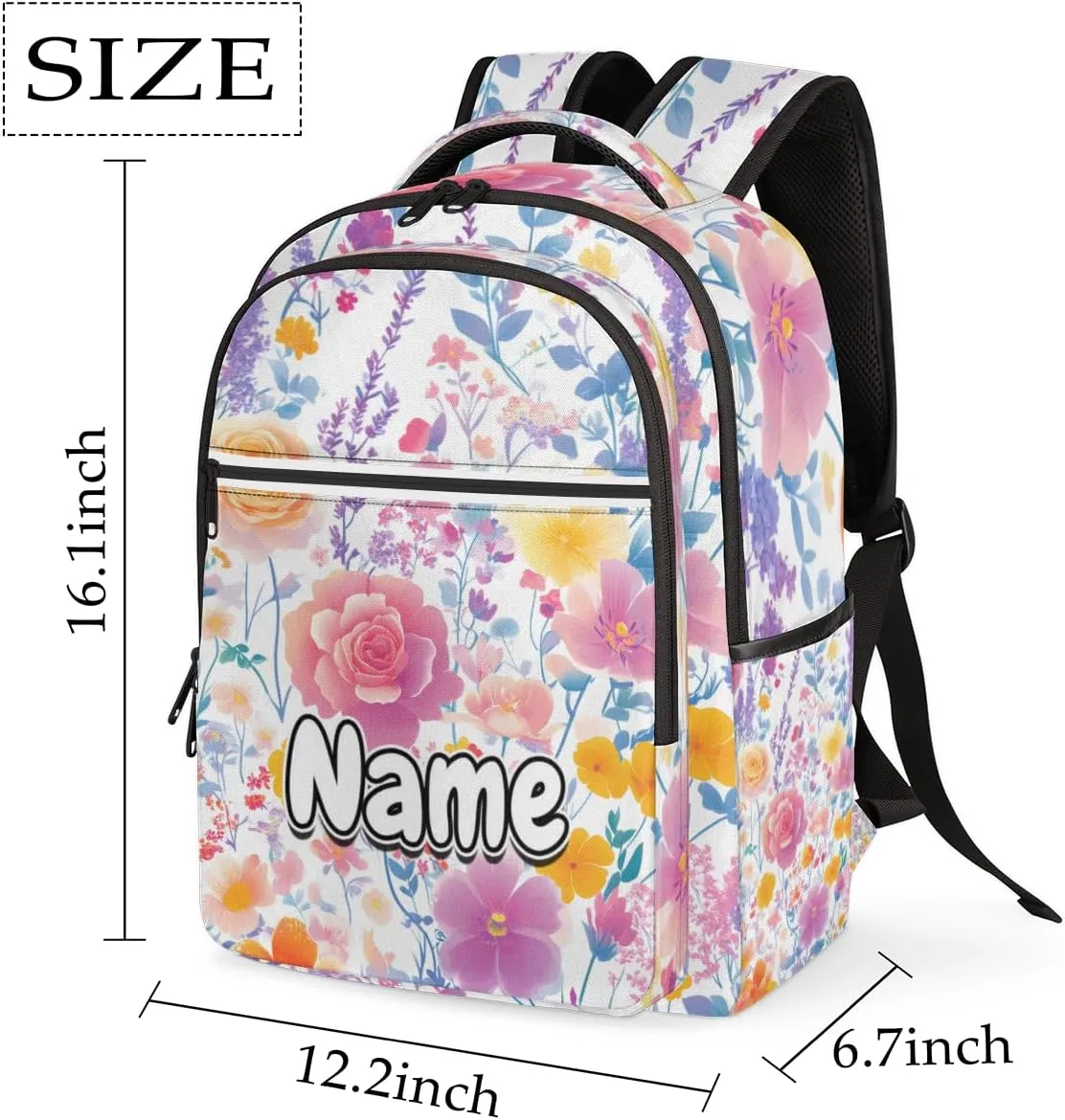 Flower Personalized Laptop Backpack with Name Custom Shoulder Bags for Women Men Waterproof Travel Casual Daypack Laptop Bag Gifts 16.1in