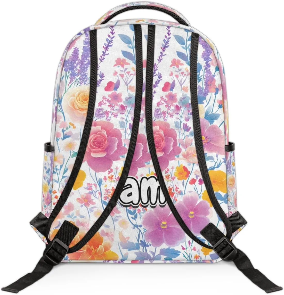 Flower Personalized Laptop Backpack with Name Custom Shoulder Bags for Women Men Waterproof Travel Casual Daypack Laptop Bag Gifts 16.1in