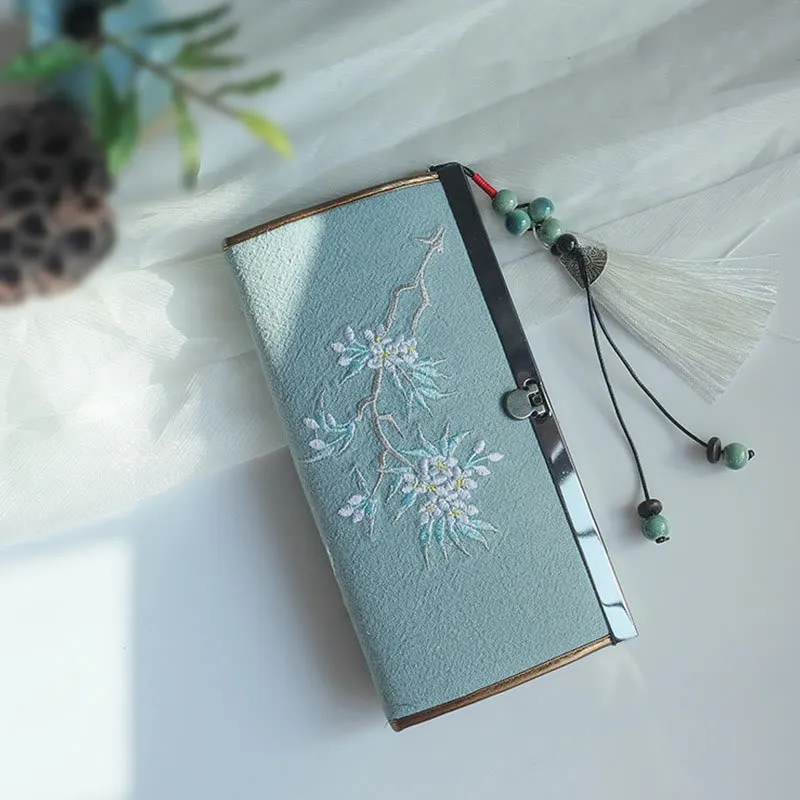 Flower Plum Peach Blossom Bamboo Double-sided Embroidery Large Capacity Cash Holder Wallet Shopping Purse